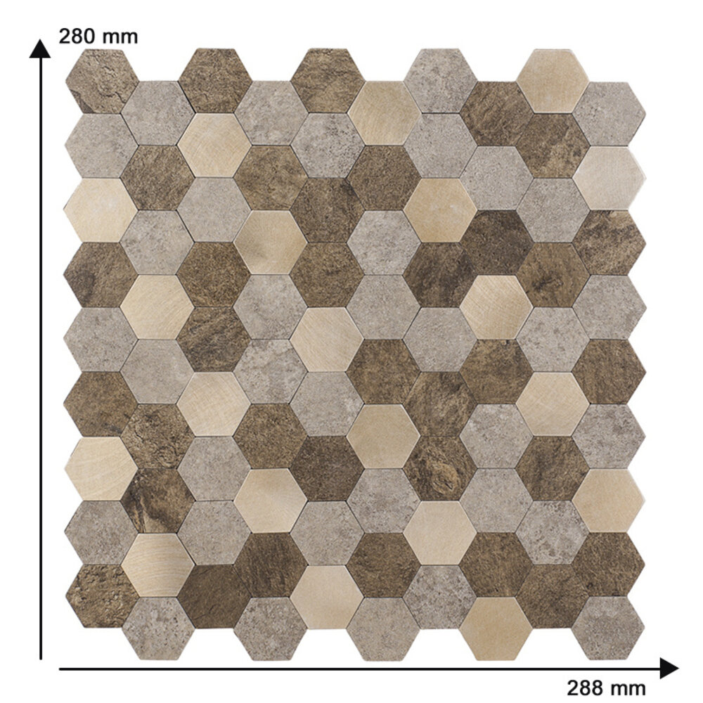 Oppio Bruin-Koper MIX HEXAGON - Zelfklevend Mozaiek 288x280x4mm Oppio Bruin-Koper MIX HEXAGON - Zelfklevend Mozaiek 288x280x4mm