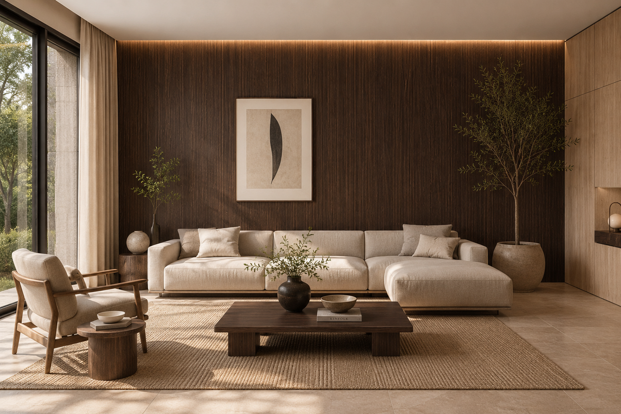 120x280x0.8 cm - Houten Wandpaneel ESPRESSO ESSENCE - MES  & GROEF