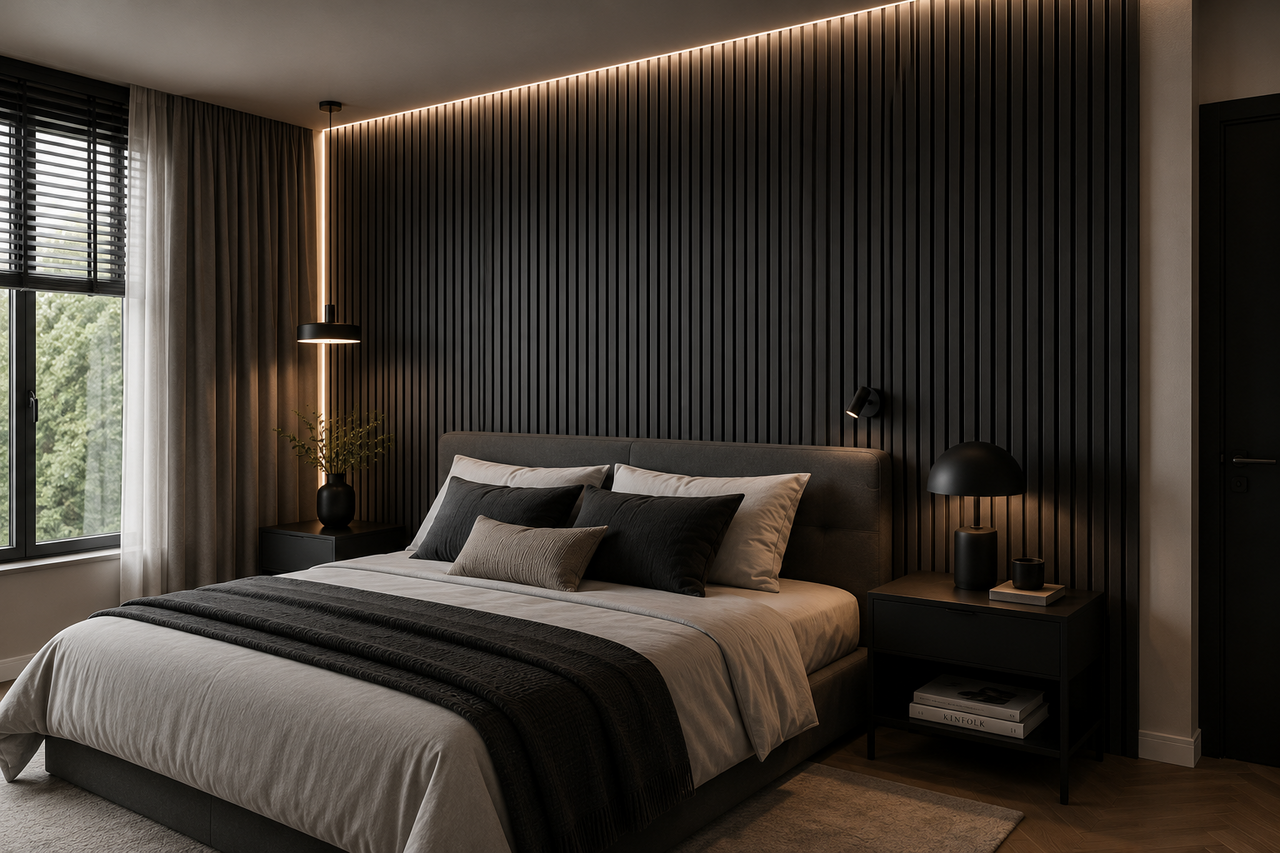 Oppio €25 PER PANEEL - 60x260 cm ZWART Eiken akoestische wand panel