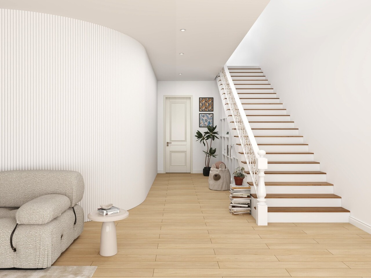 Oppio RONDE LATTEN - WIT Eiken akoestische wand panelen lattenwand met Vilt Oppio RONDE LATTEN - WIT Eiken akoestische wand panelen lattenwand met Vilt