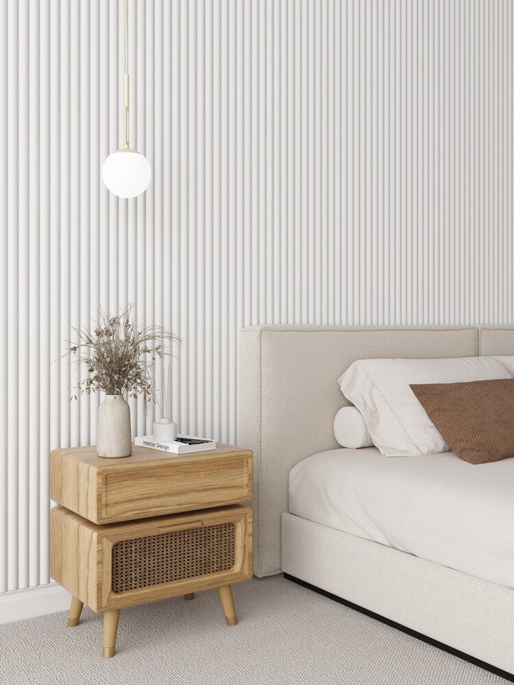 Oppio RONDE LATTEN - WIT Eiken akoestische wand panelen lattenwand met Vilt Oppio RONDE LATTEN - WIT Eiken akoestische wand panelen lattenwand met Vilt