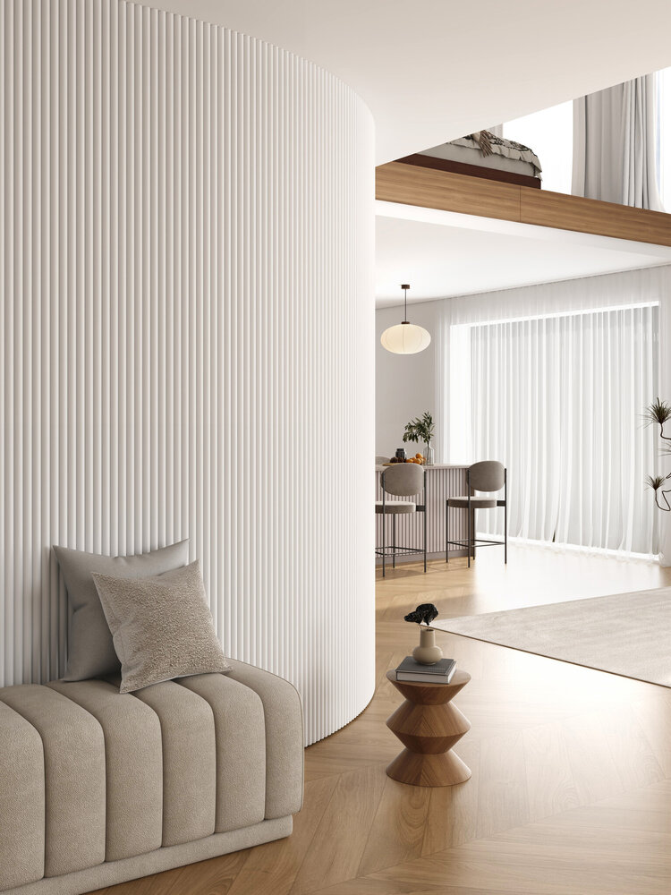 Oppio RONDE LATTEN - WIT Eiken akoestische wand panelen lattenwand met Vilt Oppio RONDE LATTEN - WIT Eiken akoestische wand panelen lattenwand met Vilt
