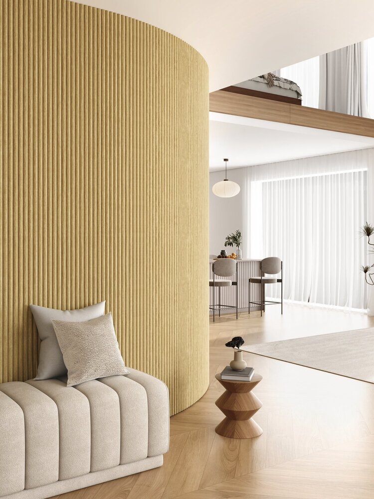 Oppio RONDE LATTEN - LICHT Eiken akoestische wand panelen lattenwand met Vilt