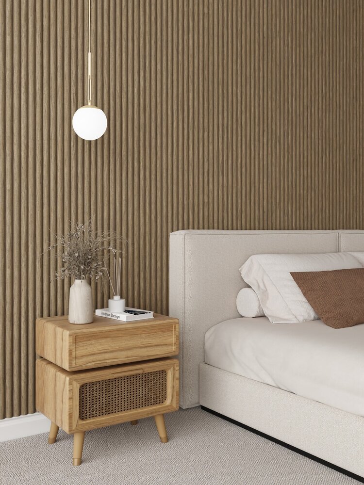 Oppio RONDE LATTEN - WALNOOT Eiken akoestische wand panelen lattenwand met Vilt