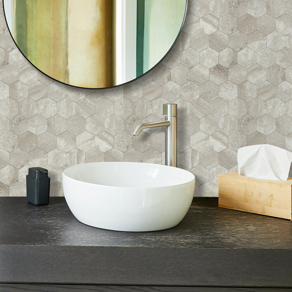Oppio XL Stone Taupe HEXAGON - Zelfklevend Mozaïek 290x288mm