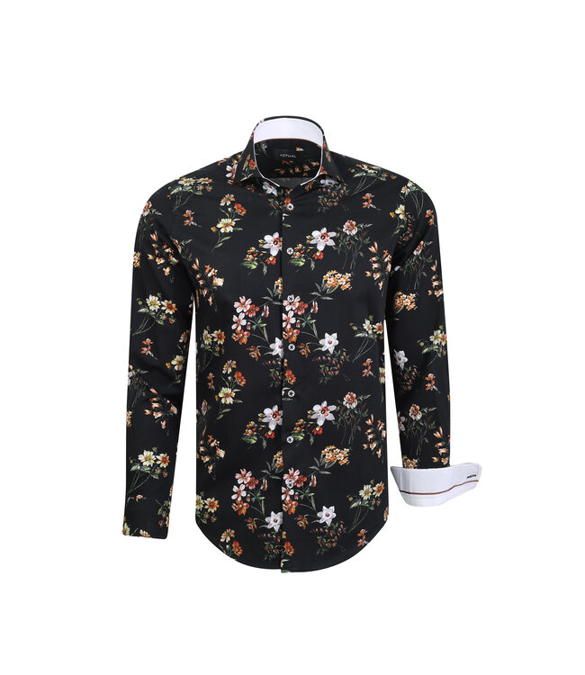 Actual Amsterdam OVERHEMD SATIN PRINT 25-037 BLACK