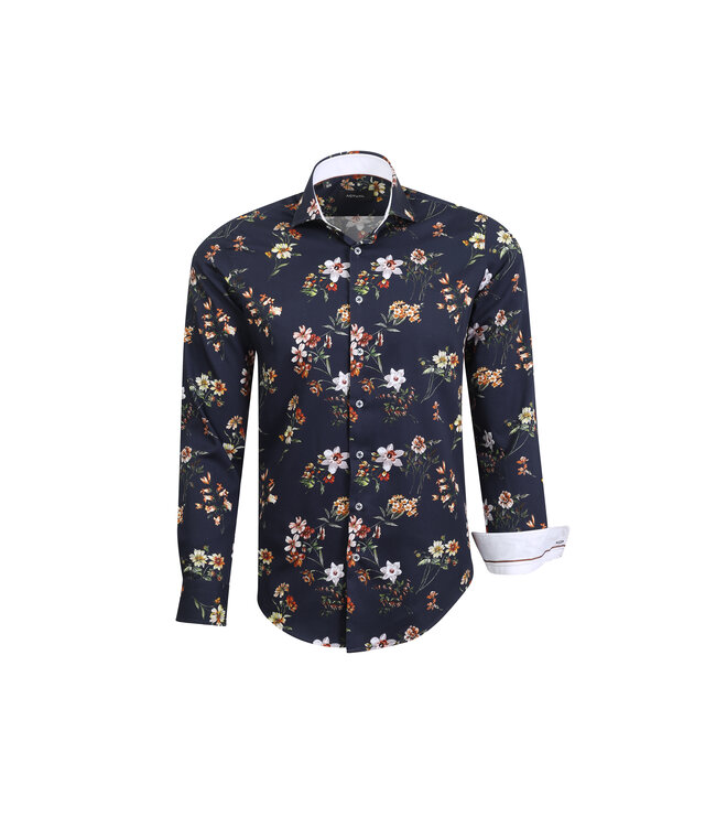 Actual Amsterdam OVERHEMD SATIN PRINT 25-035 NAVY