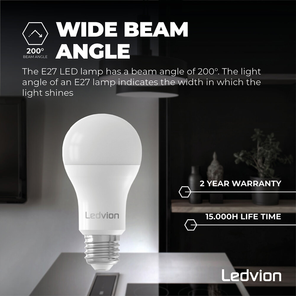Ledvion Dimmable E27 LED Bulb - 8.8W - 6500K - Daylight - 806 Lumen - GLS / A60