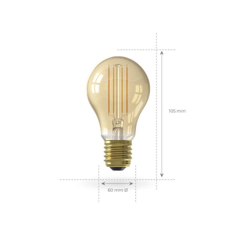 Ledvion Dimmable E27 LED Bulb - 7.5W - 2100K - Warm White - A60 - Filament