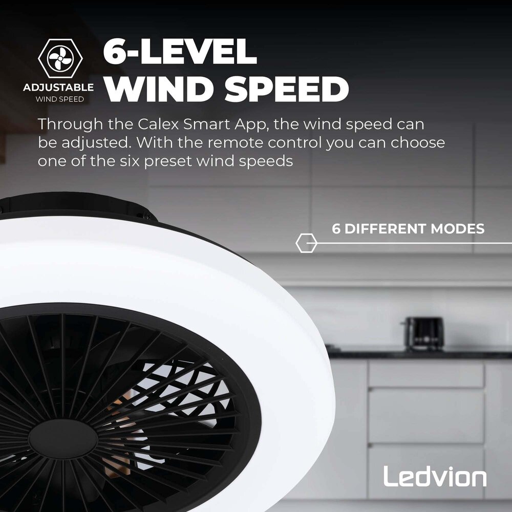 Ledvion LED Ceiling Fan With Lights - Dimmable - Smart - Modern - Black - With Remote Control