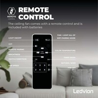 Ledvion LED Ceiling Fan With Lights - Dimmable - Smart - Modern - Black - With Remote Control