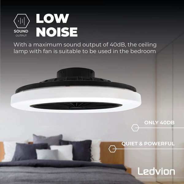 Ledvion LED Ceiling Fan With Lights - Dimmable - Smart - Modern - Black - With Remote Control