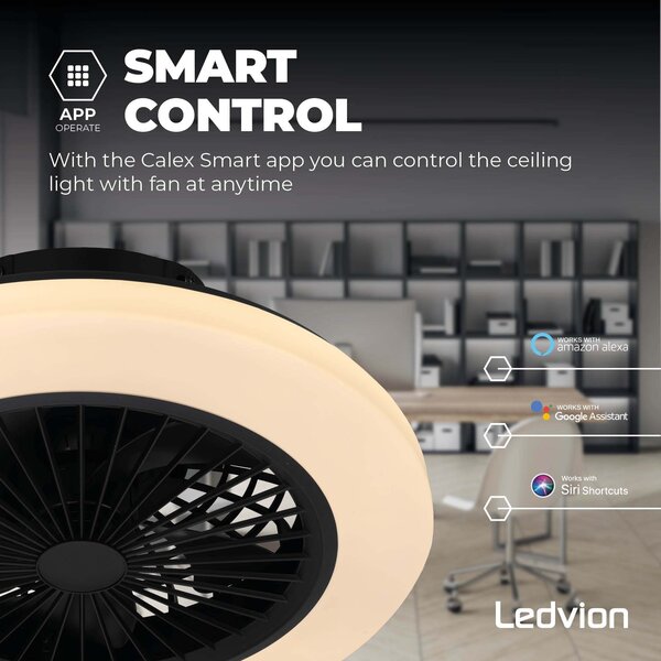 Ledvion LED Ceiling Fan With Lights - Dimmable - Smart - Modern - Black - With Remote Control