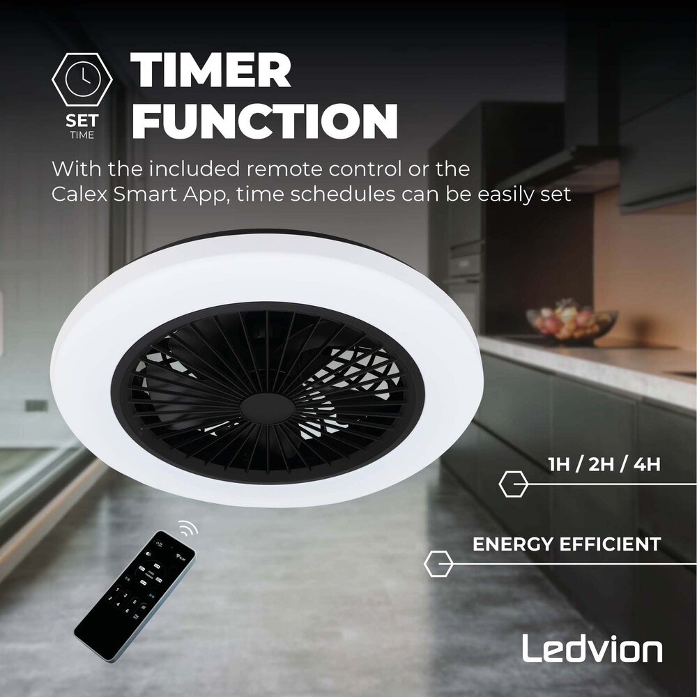 Ledvion LED Ceiling Fan With Lights - Dimmable - Smart - Modern - Black - With Remote Control