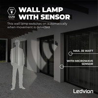 Ledvion LED Outdoor Wall Light with PIR Sensor - GU10 - Waterproof - Up Down Light - Black - Modern - Round