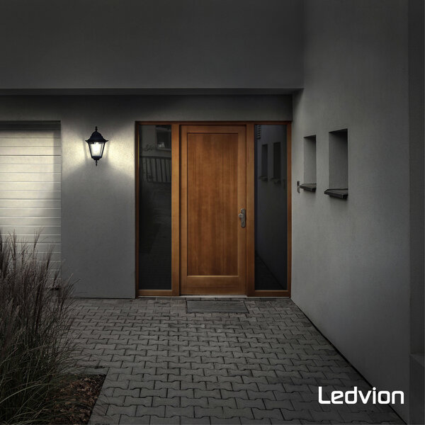 Ledvion LED Outdoor Wall Light - E27 - Waterproof - Black - Lantern - Vintage - Size M - Dimmable