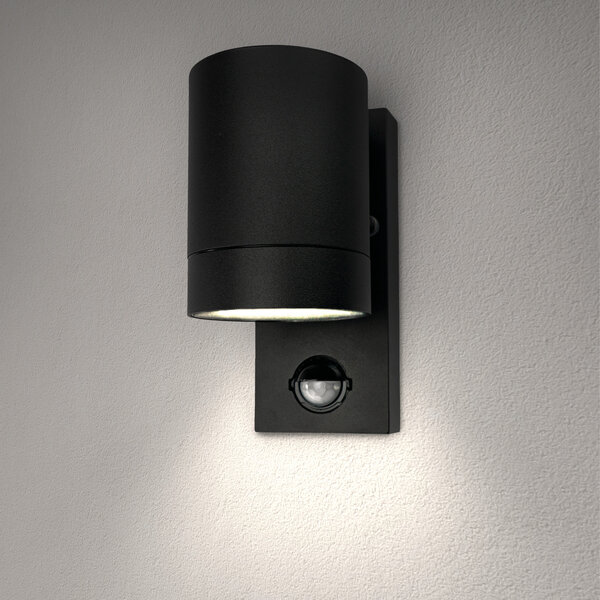 Ledvion LED Outdoor Wall Light with PIR Sensor - GU10 - Waterproof - Down Light - Black - Modern