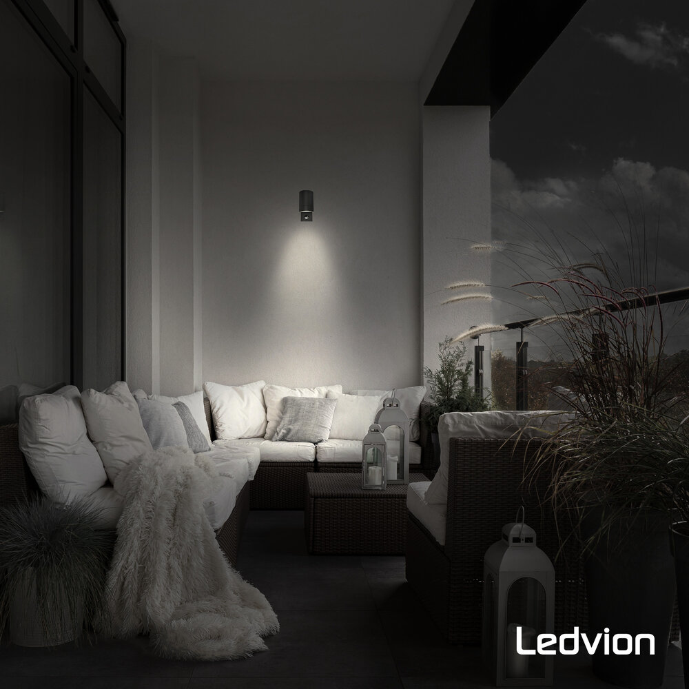 Ledvion LED Outdoor Wall Light with PIR Sensor - GU10 - Waterproof - Down Light - Black - Modern