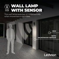 Ledvion LED Outdoor Wall Light with PIR Sensor - GU10 - Waterproof - Down Light - Black - Modern
