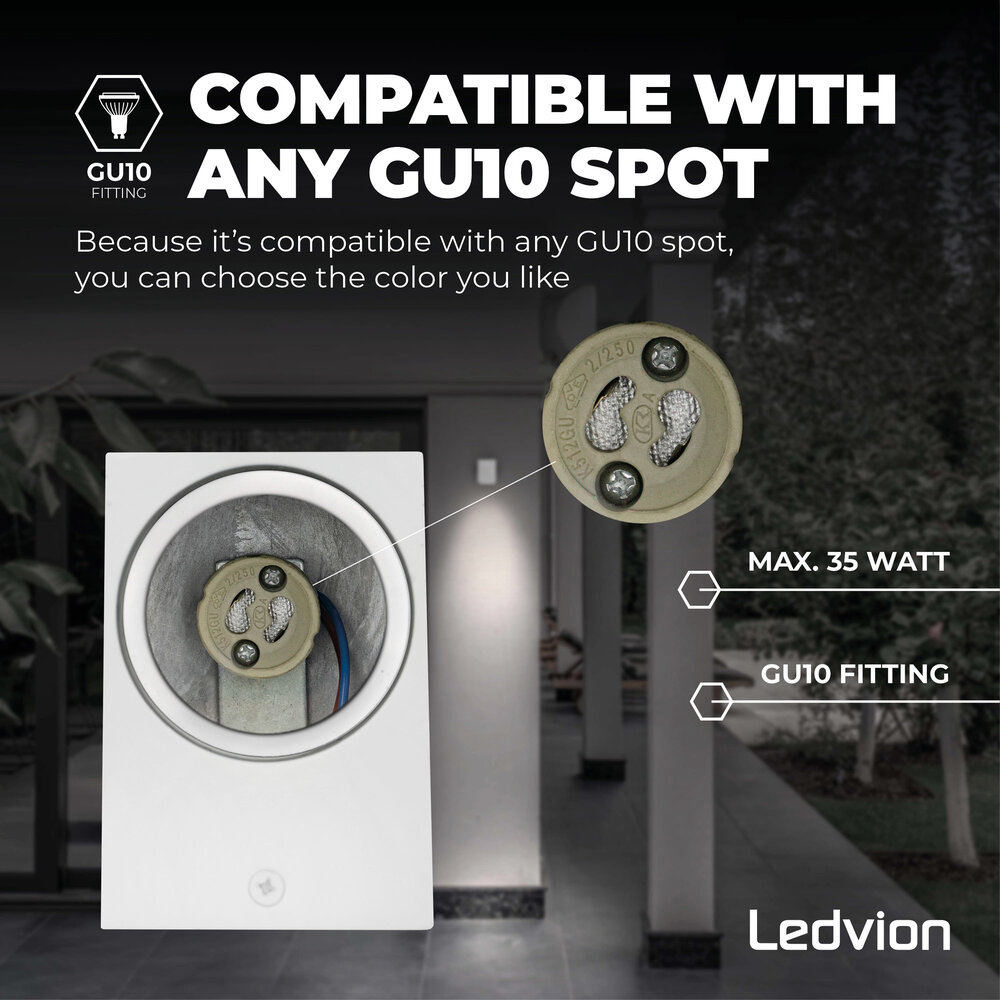 Ledvion LED Outdoor Wall Light - 3W - Warm White - GU10 - Waterproof - Down Light - White - Modern