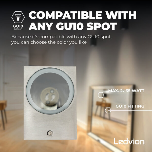 Ledvion LED Outdoor Wall Light - GU10 - Waterproof - Up Down Light - Stainless Steel - Modern - Rectangular - Dimmable