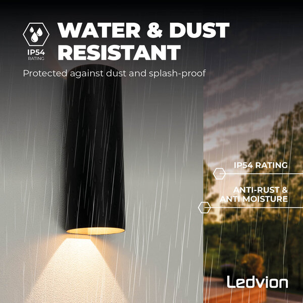 Ledvion LED Outdoor Wall Light - 9W - Warm White - Waterproof - Up Down Light - Black - Modern - Round
