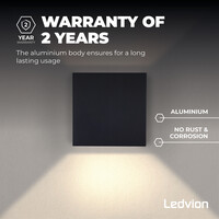 Ledvion LED Outdoor Wall Light with PIR Sensor - 6W - Warm White - Waterproof - Up Down Light - Black - Modern - Square
