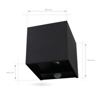 Ledvion LED Outdoor Wall Light with PIR Sensor - 6W - Warm White - Waterproof - Up Down Light - Black - Modern - Square