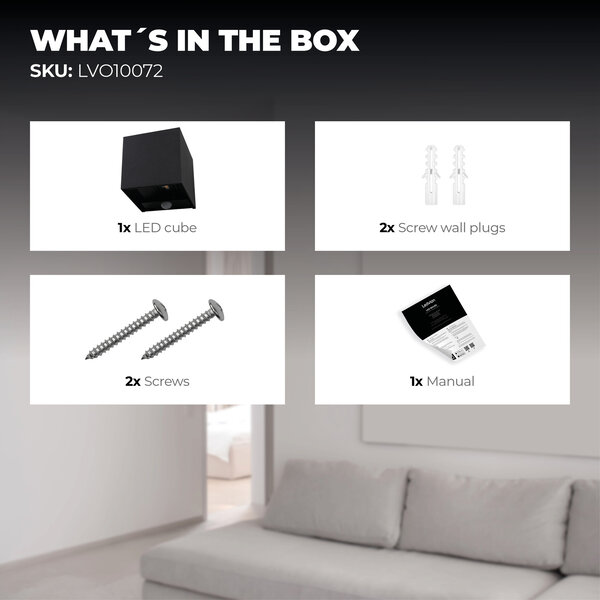 Ledvion LED Outdoor Wall Light with PIR Sensor - 6W - Warm White - Waterproof - Up Down Light - Black - Modern - Square