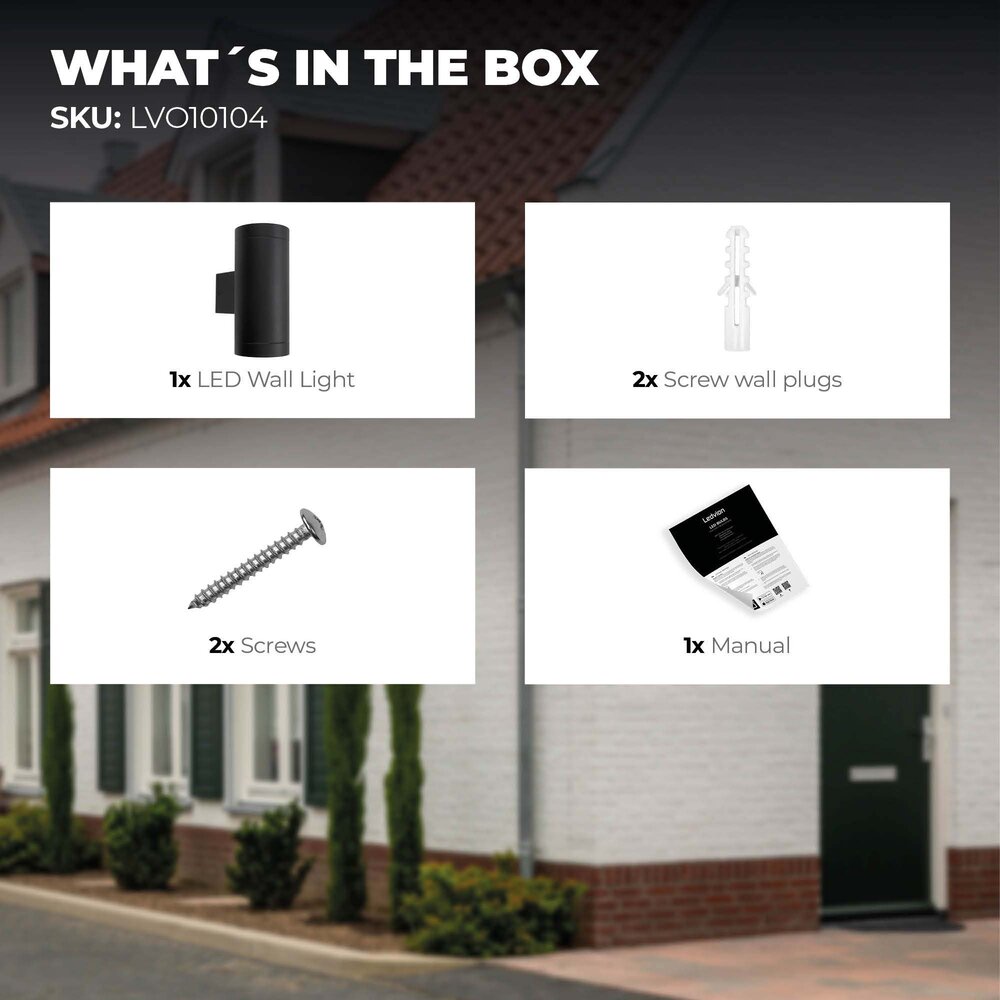 Ledvion LED Outdoor Wall Light with Dusk to Dawn Sensor - GU10 - Waterproof - Up Down Light - Black - Modern - Round - Dimmable