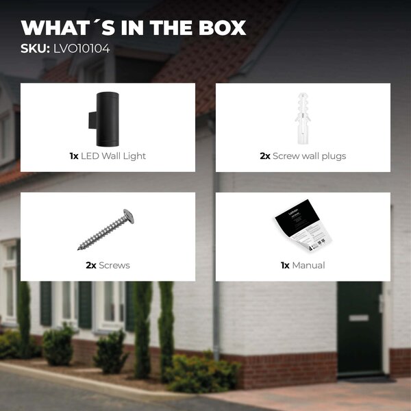 Ledvion LED Outdoor Wall Light with Dusk to Dawn Sensor - GU10 - Waterproof - Up Down Light - Black - Modern - Round - Dimmable