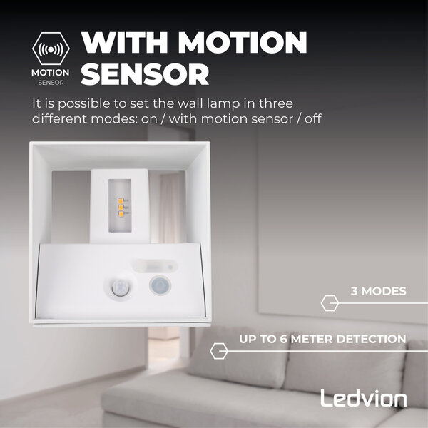 Ledvion USB Rechargeable Wall Lights - Wireless - White - Warm White - 4000 mAh Battery - Up Down Light - Modern - Square - Indoor & Outdoor Use