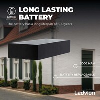 Ledvion LED Solar Outdoor Wall Light with Sensor - 6W - Up Down Light - 3000K - Warm White - IP65 - Waterproof - Black - Modern - Rectangle