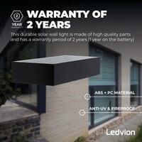 Ledvion LED Solar Outdoor Wall Light with Sensor - 6W - Up Down Light - 3000K - Warm White - IP65 - Waterproof - Black - Modern - Rectangle