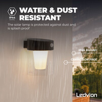 Ledvion LED Solar Outdoor Wall Light with Sensor - 3000K - Warm White - Black - Modern - Lantern - Round - Waterproof