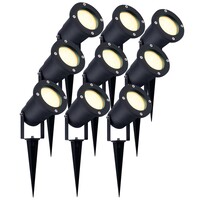 9x LED Garden Spike Light GU10 - 3W - 2700K - IP65 - Black - 1 Metre Cable