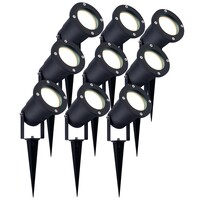 9x LED Garden Spike Light GU10 - 3W - 4000K - IP65 - Black - 1 Metre Cable