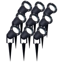 9x LED Garden Spike Light GU10 - 3W - 6500K - IP65 - Black - 1 Metre Cable