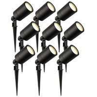 9x LED Garden Spike Lights GU10 - 3W - 2700K - IP65 - Black - 1 Metre Cable
