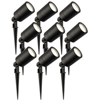Ledvion 9x LED Garden Spike Lights GU10 - 3W - 4000K - IP65 Rated for Outdoor/Exterior Use - Black - 1 Metre Cable - 220-240V Mains Powered