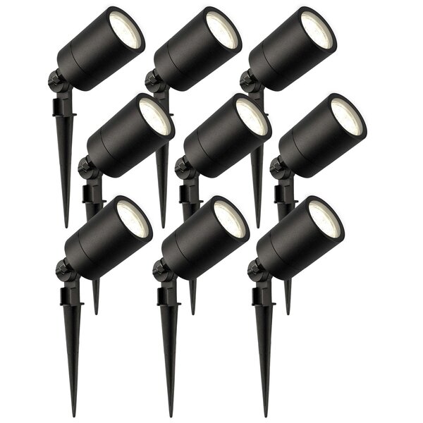 Ledvion 9x LED Garden Spike Lights GU10 - 3W - 4000K - IP65 Rated for Outdoor/Exterior Use - Black - 1 Metre Cable - 220-240V Mains Powered