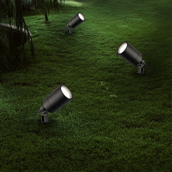 Ledvion 9x LED Garden Spike Lights GU10 - 3W - 4000K - IP65 Rated for Outdoor/Exterior Use - Black - 1 Metre Cable - 220-240V Mains Powered
