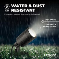 Ledvion 9x LED Garden Spike Lights GU10 - 3W - 4000K - IP65 Rated for Outdoor/Exterior Use - Black - 1 Metre Cable - 220-240V Mains Powered