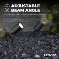 Ledvion 9x LED Garden Spike Lights GU10 - 3W - 4000K - IP65 Rated for Outdoor/Exterior Use - Black - 1 Metre Cable - 220-240V Mains Powered