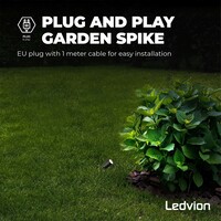 Ledvion 9x LED Garden Spike Lights GU10 - 3W - 4000K - IP65 Rated for Outdoor/Exterior Use - Black - 1 Metre Cable - 220-240V Mains Powered