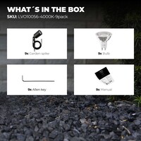 Ledvion 9x LED Garden Spike Lights GU10 - 3W - 4000K - IP65 Rated for Outdoor/Exterior Use - Black - 1 Metre Cable - 220-240V Mains Powered