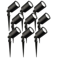 9x LED Garden Spike Lights GU10 - 3W - 6500K - IP65 - Black - 1 Metre Cable