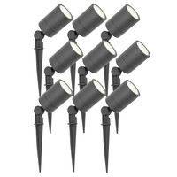 9x LED Garden Spike Lights GU10 - 3W - 4000K - IP65 - Anthracite - 1 Metre Cable
