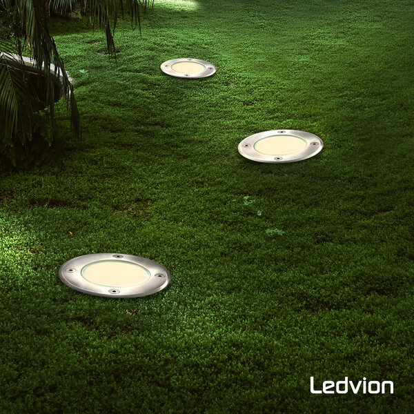 Ledvion LED Outdoor Ground Light GU10 - IP67 Waterproof - 3W - 4000K - Stainless Steel - Recessed Floor Light for Exterior / Garden / Landscape Use