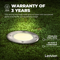 Ledvion LED Outdoor Ground Light GU10 - IP67 Waterproof - 3W - 4000K - Stainless Steel - Recessed Floor Light for Exterior / Garden / Landscape Use